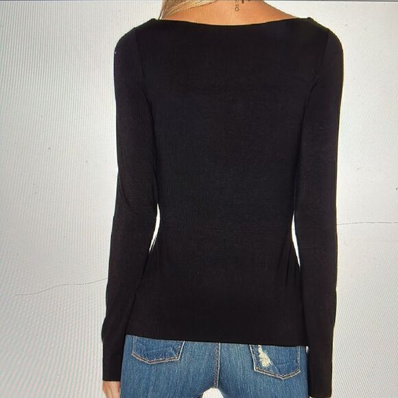 BAILEY/44 FAUX LEATHER LONG SLEEVE “PARKER” TOP W/ CUTOUT FRONT - Picture 3 of 7